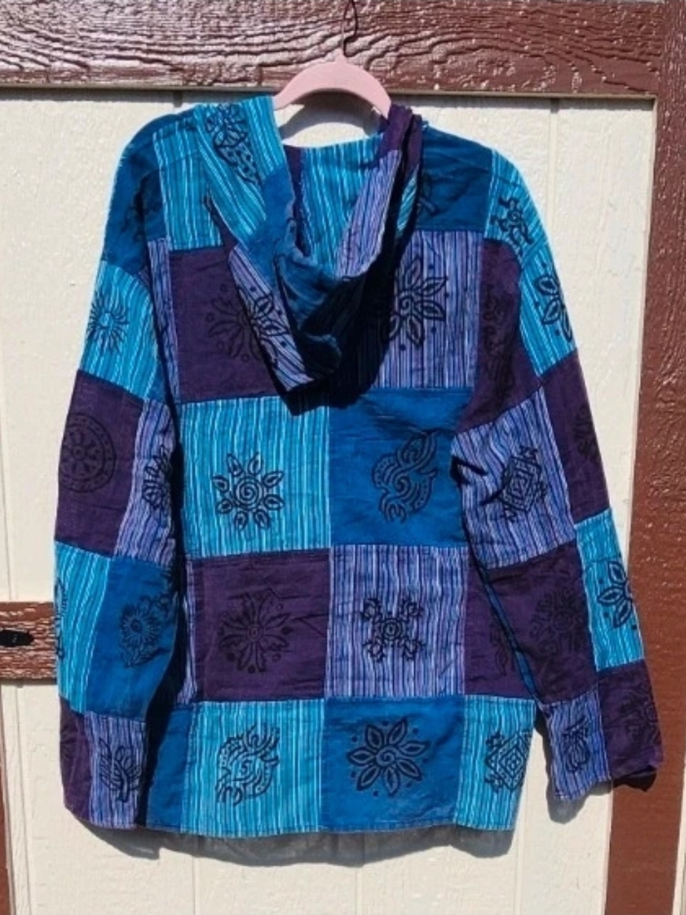 New! Rising International 100% Cotton Boho Blockprint Patchwork Hoodie, NWT - Picture 6 of 6